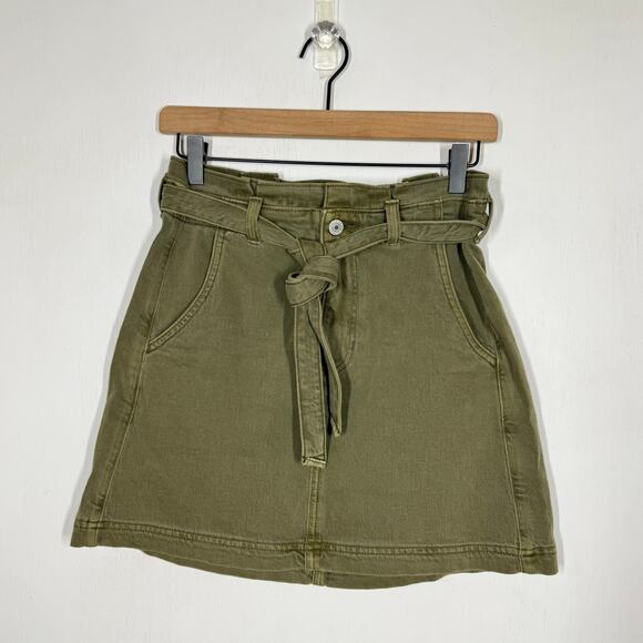 American Eagle Mini Skirt Size 4 Army Green Belted Paperbag Waist High Rise - Picture 1 of 4